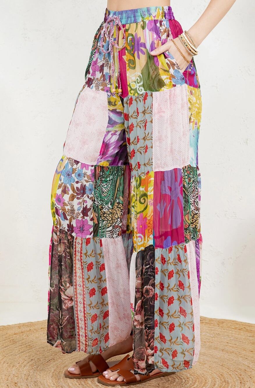 Young Threads Fl;oral Patchwork Flare Pants 1X NWT - Romantic Boho